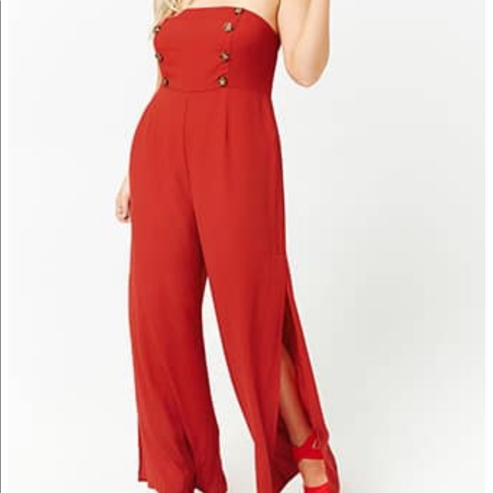 Red strapless jumpsuit plus size